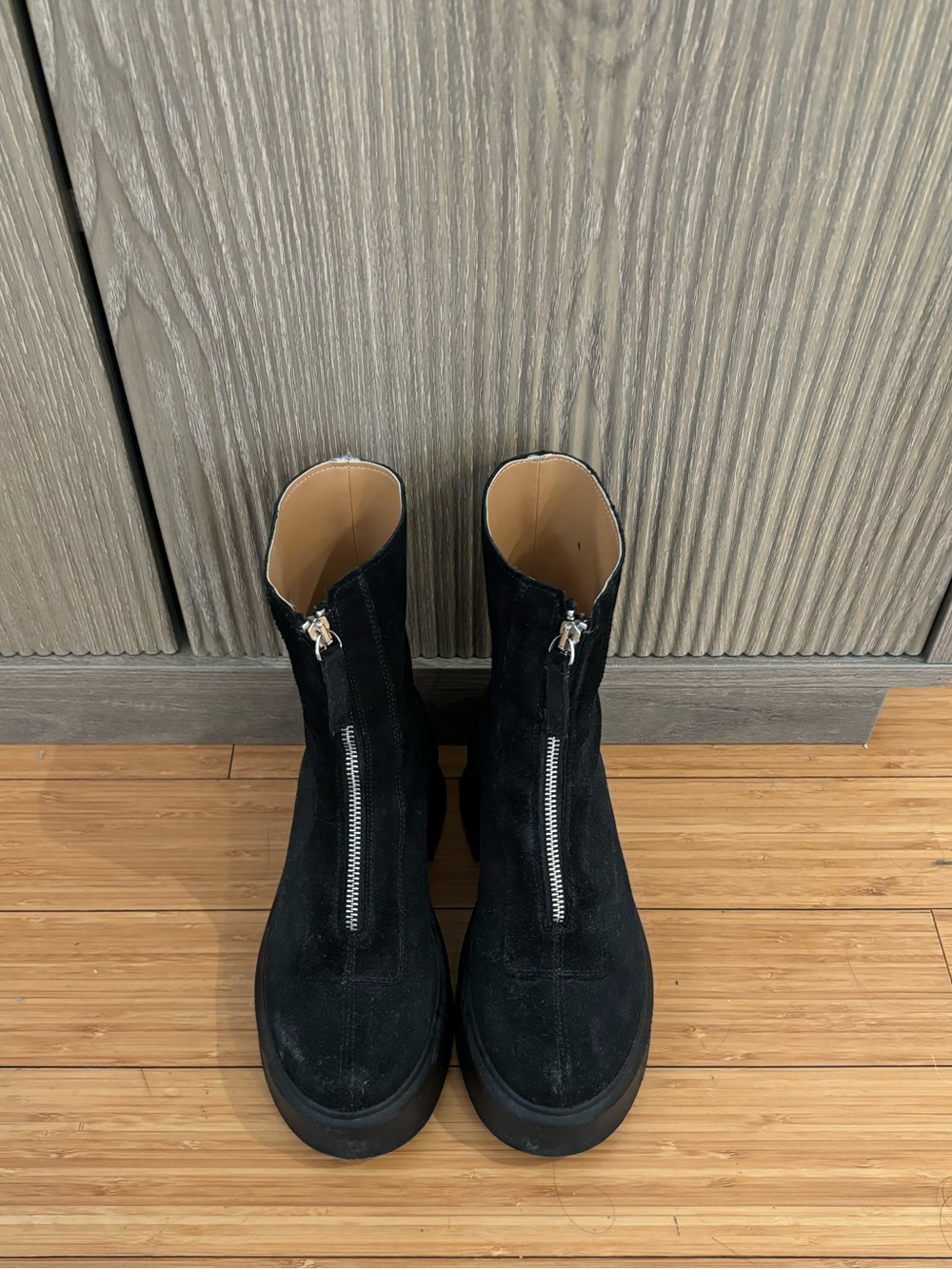 Steve Madden Jones Black Suede Front-Zip Ankle Boots